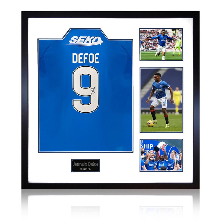 Jermain Defoe Signed Framed Rangers Football Shirt including 3 Photos Jermain Defoe Signed Framed Rangers Football Shirt including 3 Photos