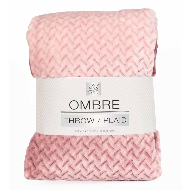 Life Comfort Ombre Jacquard Throw in Blush Pink, 152 x 177 cm Costco UK