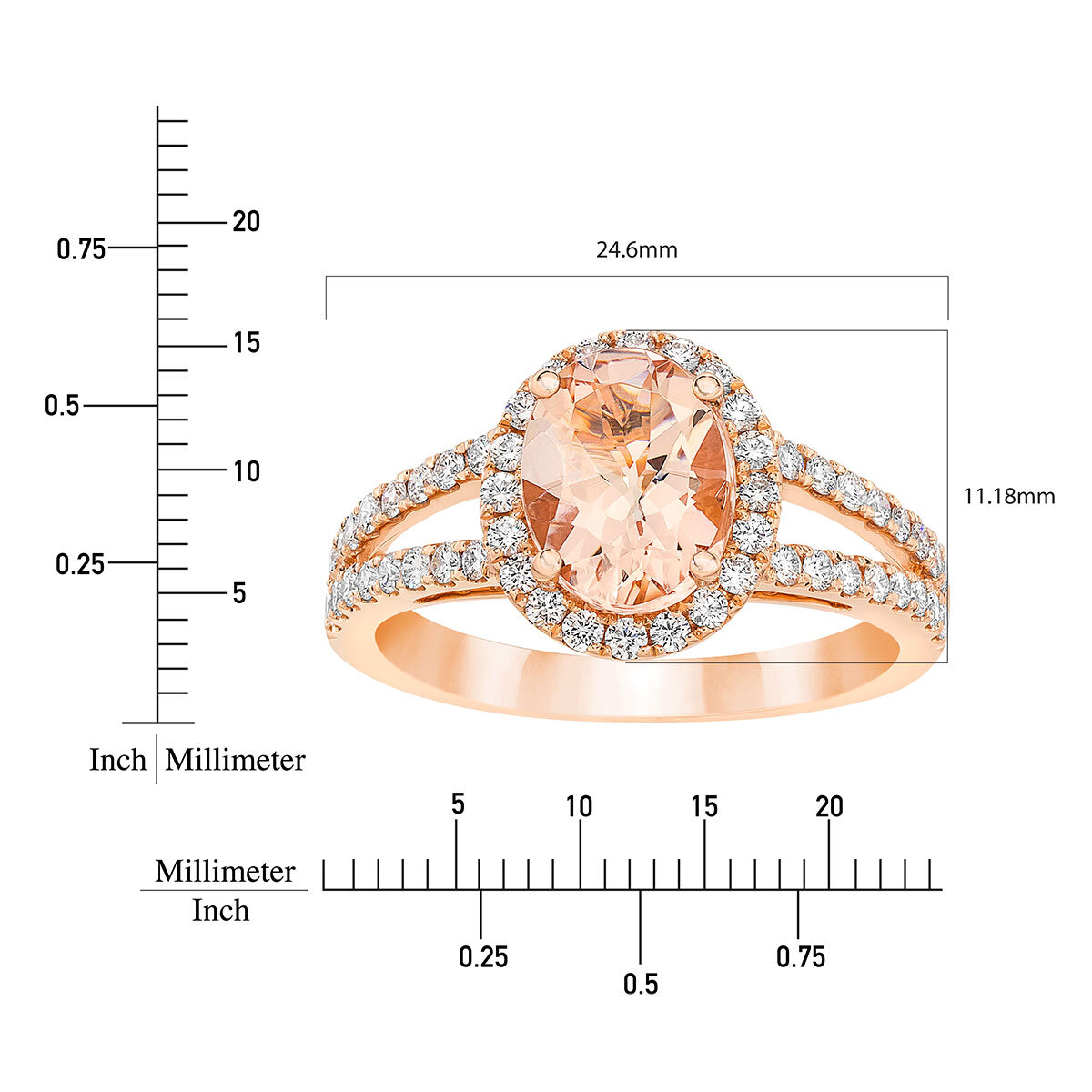 Morganite and 0.47ctw Diamond Ring, 14k Rose Gold