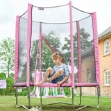 Lifestyle image of a child climbing out of the trampoline