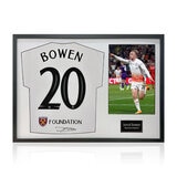 Jarrod Bowen Signed Framed WHU Football Shirt including 1 Photo in 2 Options: White or Black Mount