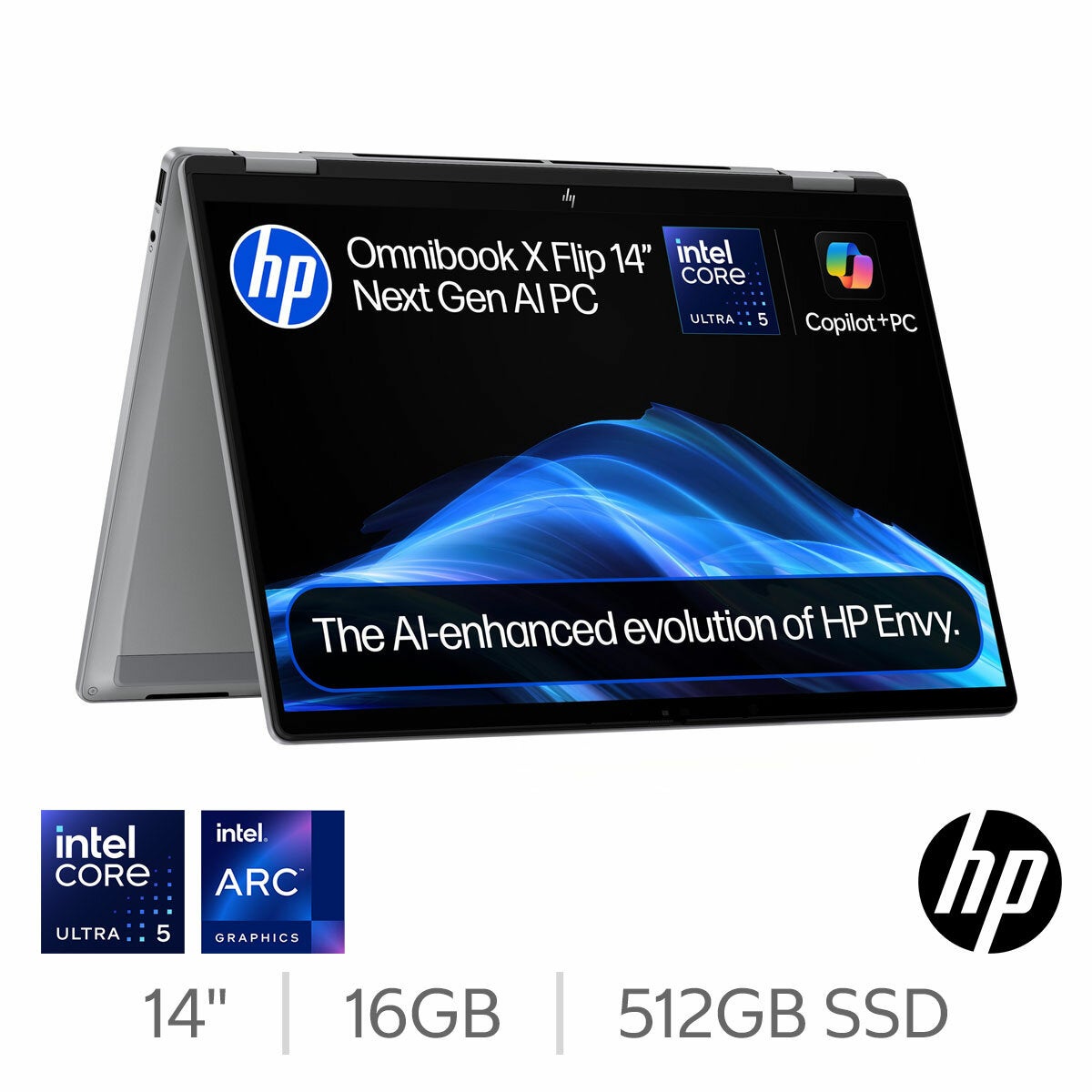 HP Omnibook X Flip, Copilot+ PC, Intel Core Ultra 5, 16GB RAM, 512GB SSD, 14 Inch Convertible 2 in 1 Laptop, 14-fm0005na
