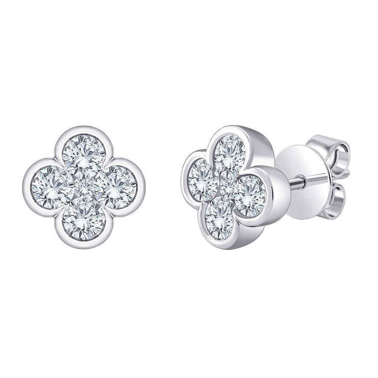 0.50ctw Round Brilliant Cut Diamond Clover Earrings, 14ct White Gold 0.50ctw Round Brilliant Cut Diamond Clover Earrings, 14ct White Gold