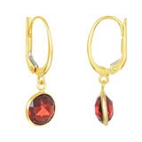 Round Cut Garnet Earrings, 14ct Yellow Gold