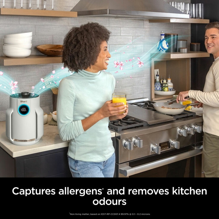 Lifestyle image of Shark NeverChange5 Compact Pro Air Purifier used in the kitchen