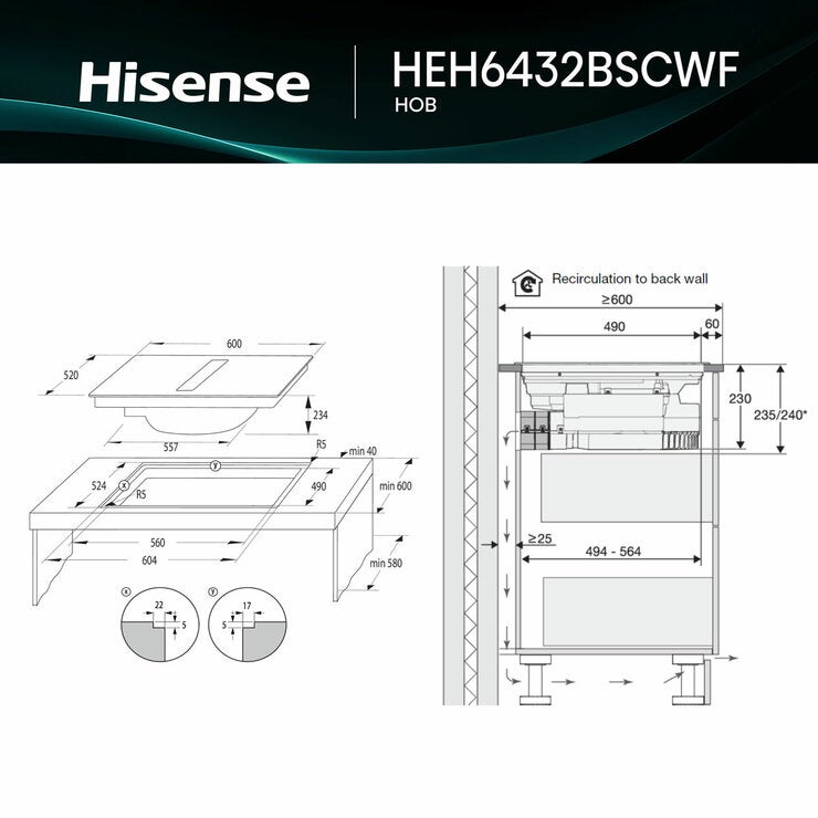 Hisense Hi6 HEH6432BSCWF 60cm Induction Hob in Black, For External / Recirculation Ventilation Hisense Hi6 HEH6432BSCWF 60cm Induction Hob in Black, For External / Recirculation Ventilation