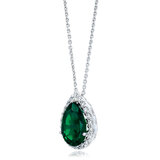 Pear Shaped Lab Emerald and 0.45ctw Diamond Pendant.