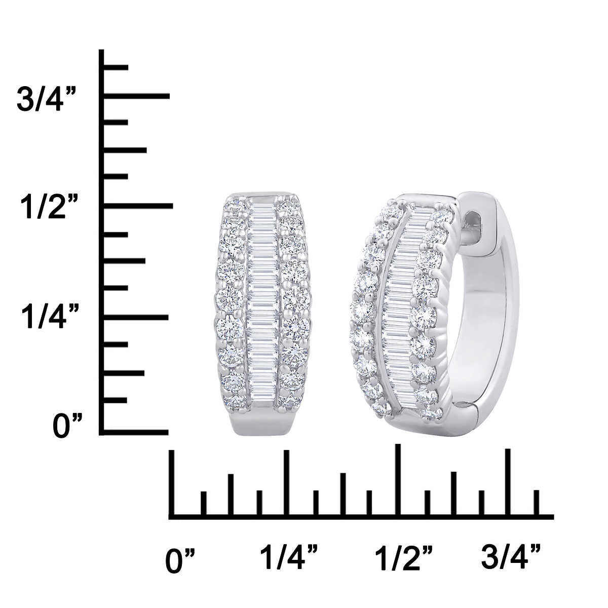 Baguette and Round Brilliant 0.60 ctw VS2 Clarity, I Color Diamond 14kt White Gold Hoop Earrings