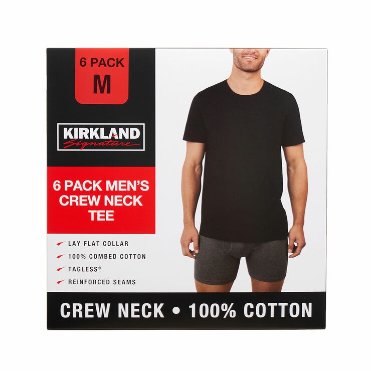 Kirkland Signature Men's Cotton Crewneck T-Shirt, 6 Pack in Black