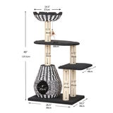 Cut out image of cat tree on white background with dimensions