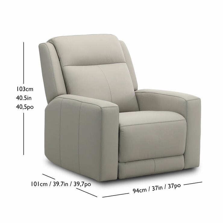 Simon Li Wren Light Grey Leather Power Reclining Armchair with Power Headrest Simon Li Wren Light Grey Leather Power Reclining Armchair with Power Headrest