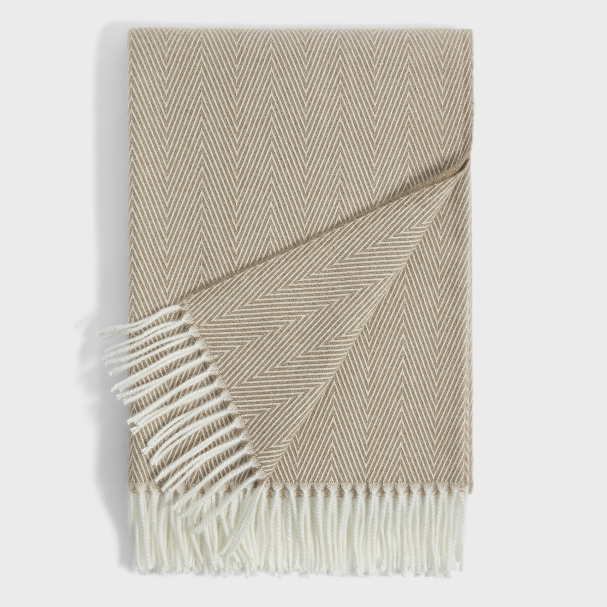 Osprey London Taupe Herringbone Fringed Throw, 140 x 190 cm