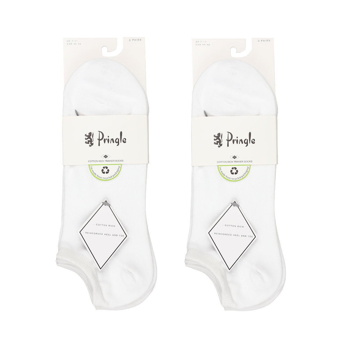 Pringle Men's 2 x 3 Pack Trainer Socks in White, Size 7-11