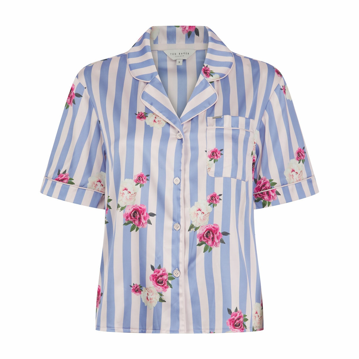 Ted Baker Ladies Satin 2 Piece PJ Set in Light Blue & White