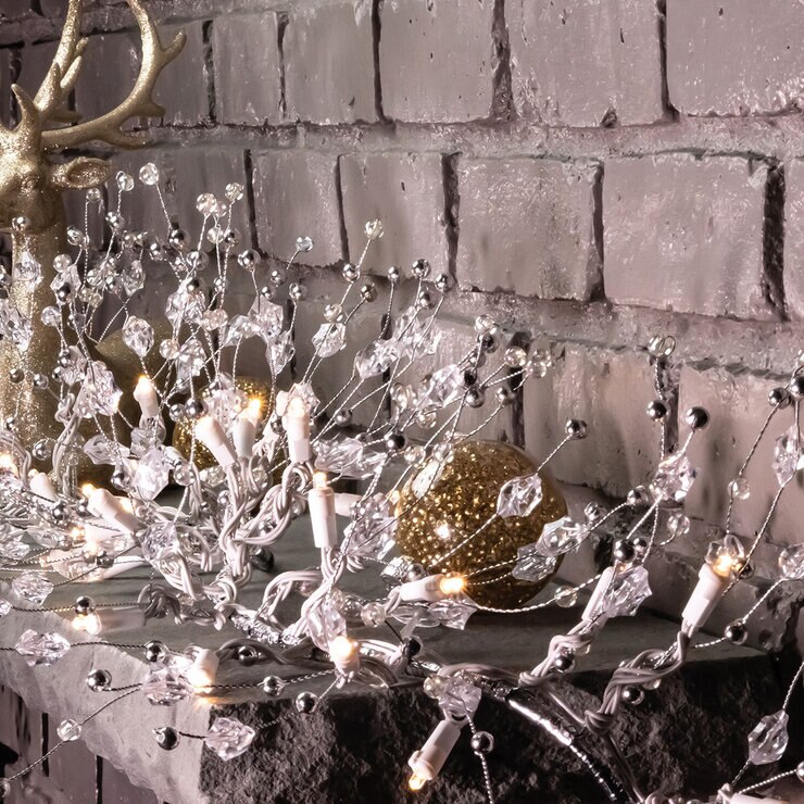 9ft (2.7m) Glitter Gem Garland with 100 Warm White LED Lights