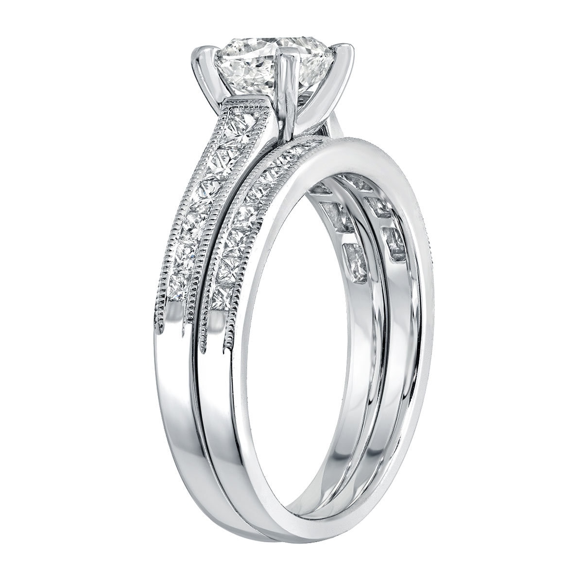 1.78ctw Princess and Cushion Cut Diamond Wedding Ring Set, Platinum