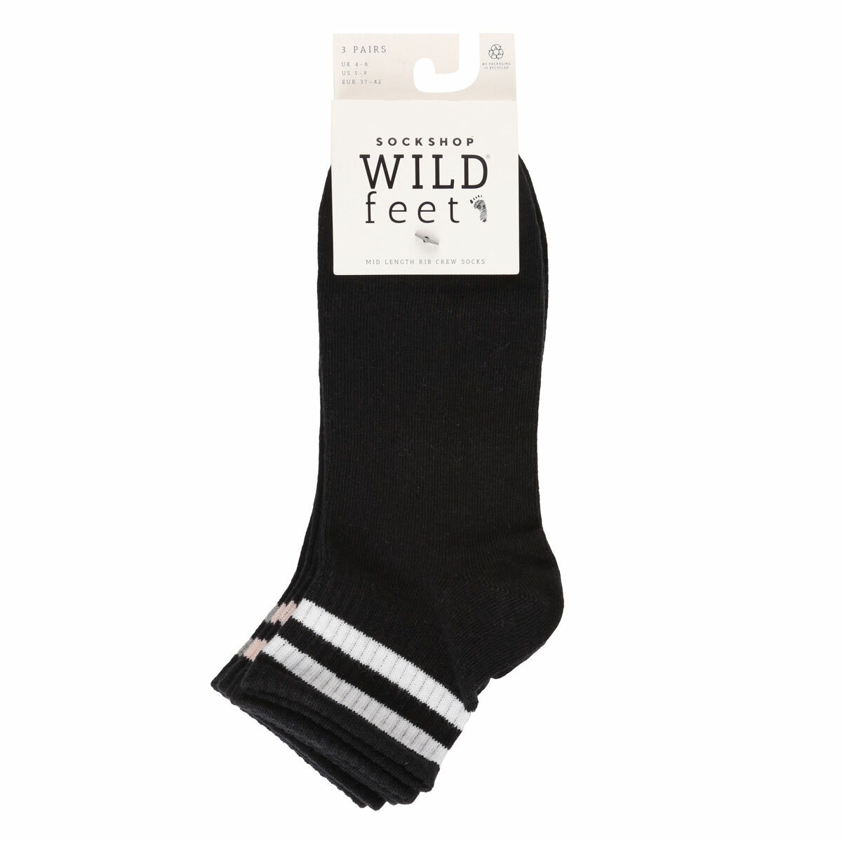 Wild Feet Ladies Quarter Sock 6 Pack in Black