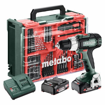 Metabo 18V Cordless Hammer Drill with Two 2.0Ah Batteries and Accessory Kit