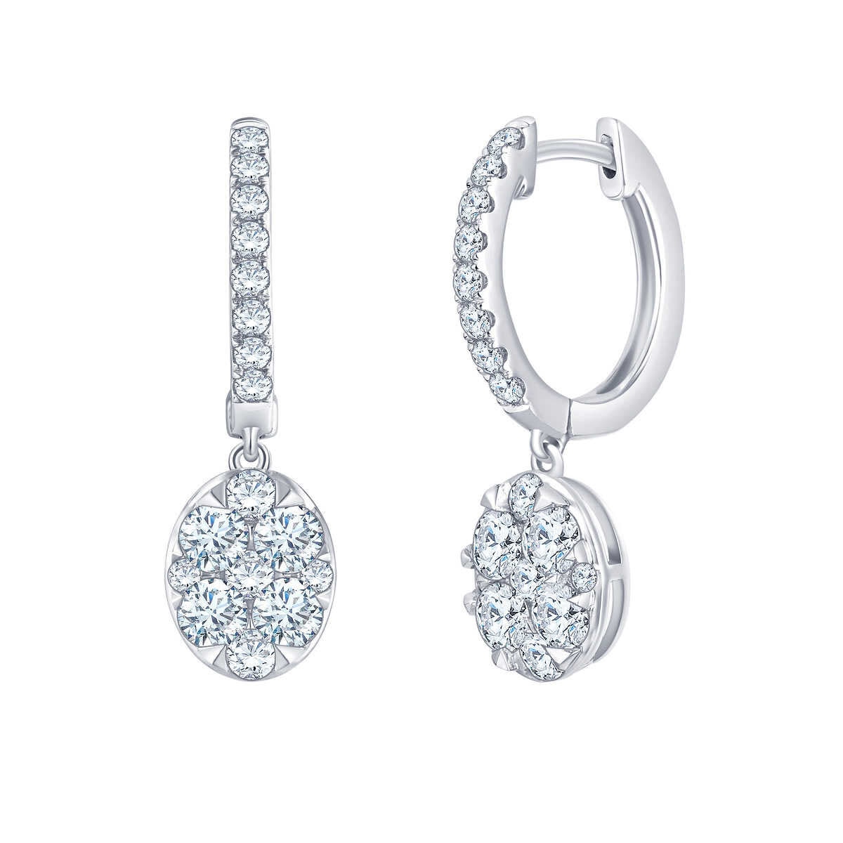 1ctw Oval Dangling Diamond Earrings, 14k White Gold