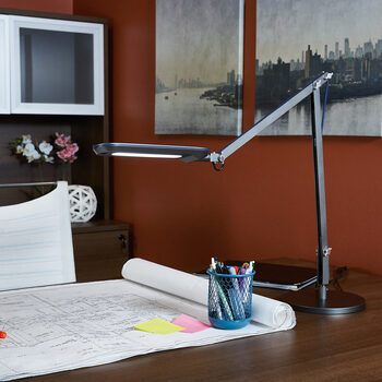 OttLite Workwell Reach Crane Desk Lamp in Grey