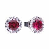 Diamonfire Round Red Zirconia Pave Stud Earrings