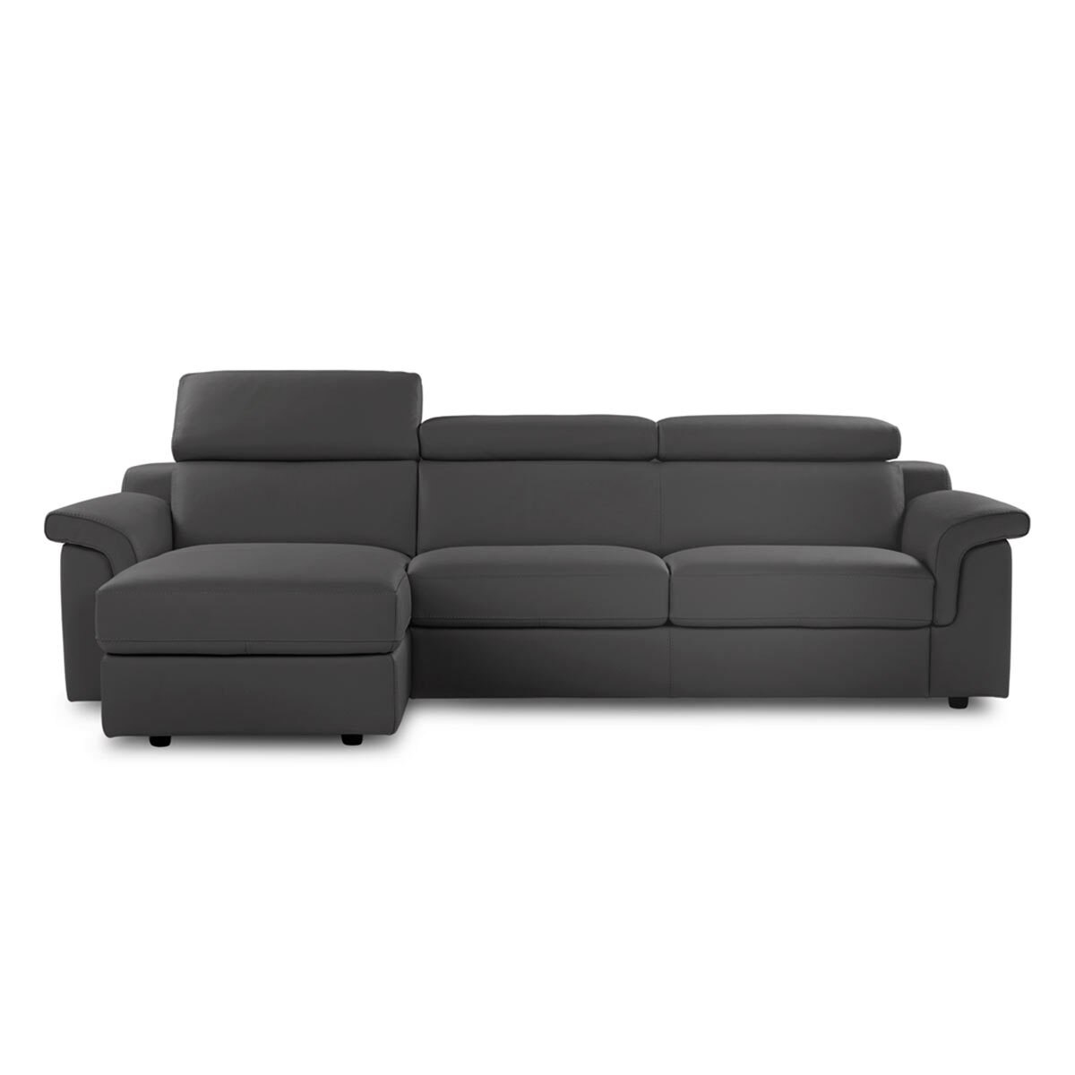 Calia Italia Bellagio Grey Italian Leather Sofa Chaise, Leftfacing