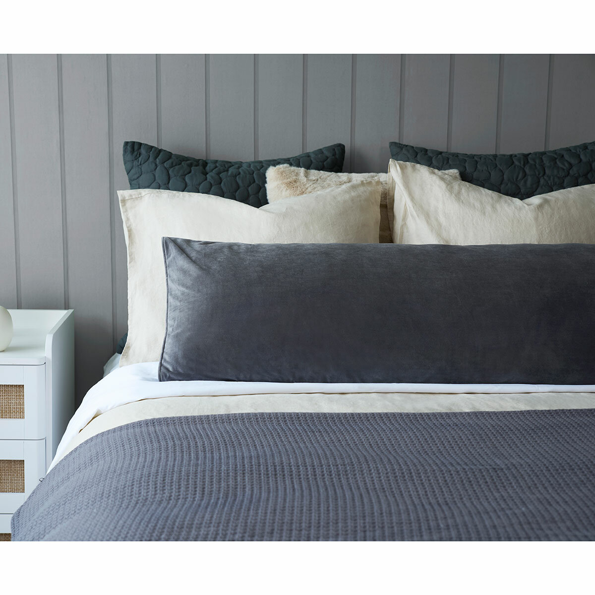 Belledorm Dark Grey Velvet Long Bolster Cushion, 43 x 120 cm Belledorm Dark Grey Velvet Long Bolster Cushion, 43 x 120 cm