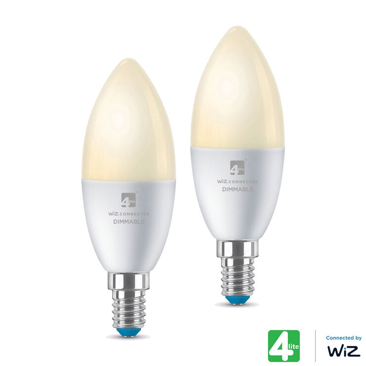 4lite WiZ Connected E14 Warm White Candle Smart Bulbs 2 Pack 4lite WiZ Connected E14 Warm White Candle Smart Bulbs 2 Pack