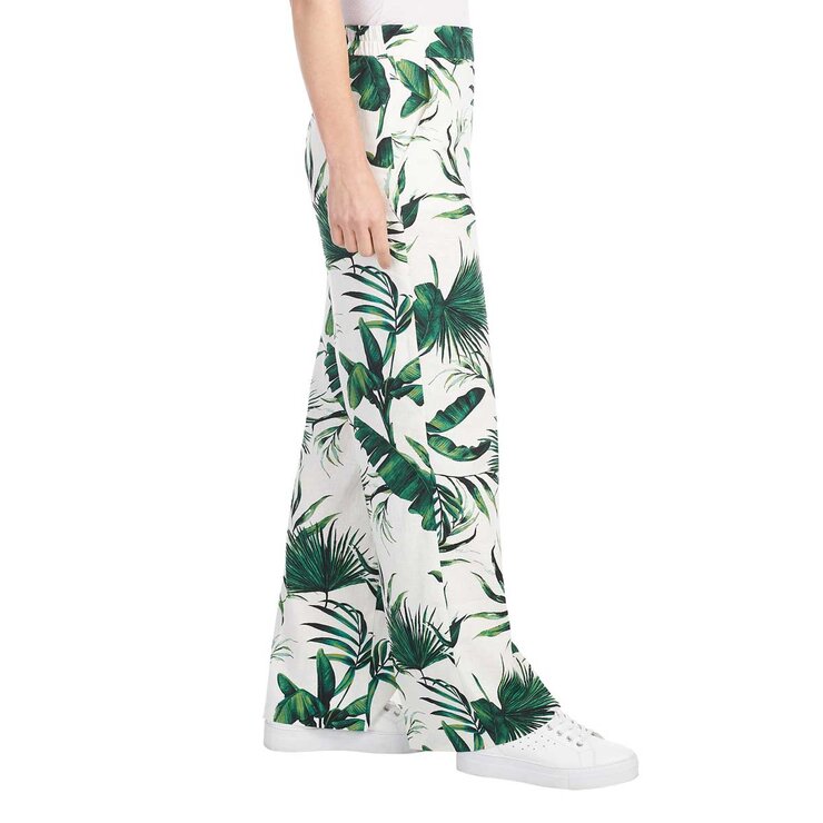Hilary Radley Wide Leg Pant in Green & Off-White