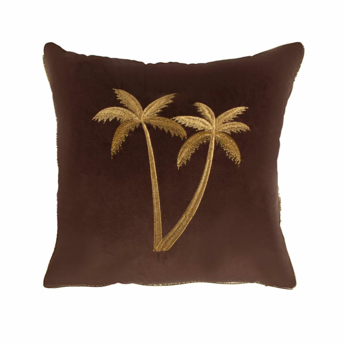 Malini Palms Embellished Brown Velvet Cushion, 45 x 45 cm
