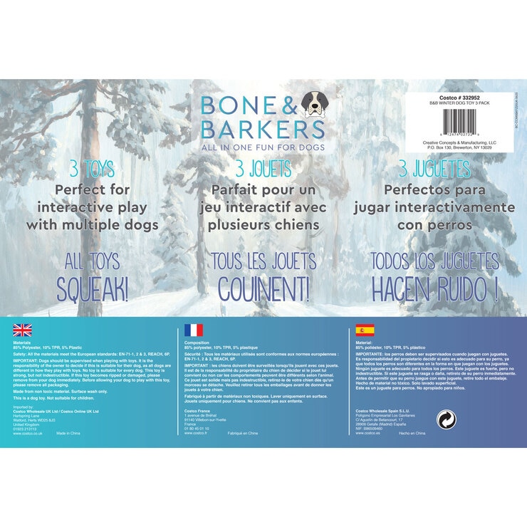 BONE AND BARKERS WINTER DOG TOY BACK OF PACK BONE AND BARKERS WINTER DOG TOY BACK OF PACK