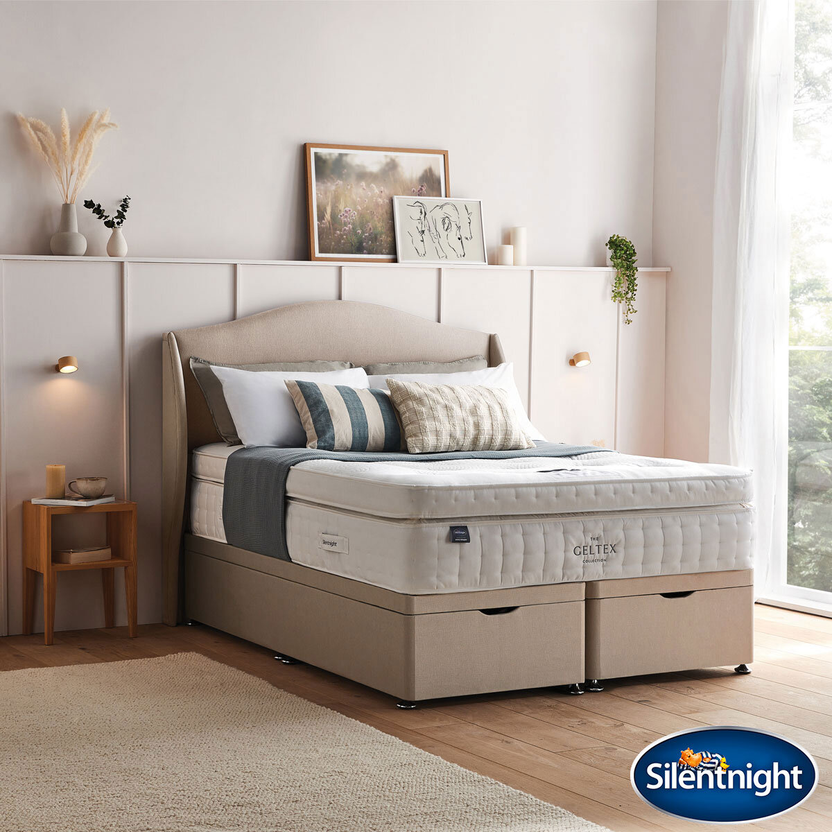 Silentnight Geltex 4000 Mattress & Sandstone Full Ottoman Divan in 3 Sizes