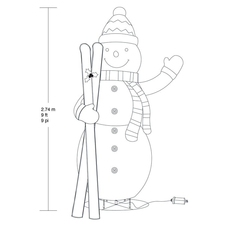 9 ft LED Twinkle Collapsible Snowman with Skis