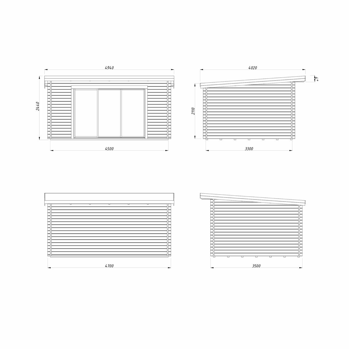 Palmako Lea 44mm Wooden Log Cabin in Light Grey 14ft 7" x 10ft 8" (4.5m x 3.3m)