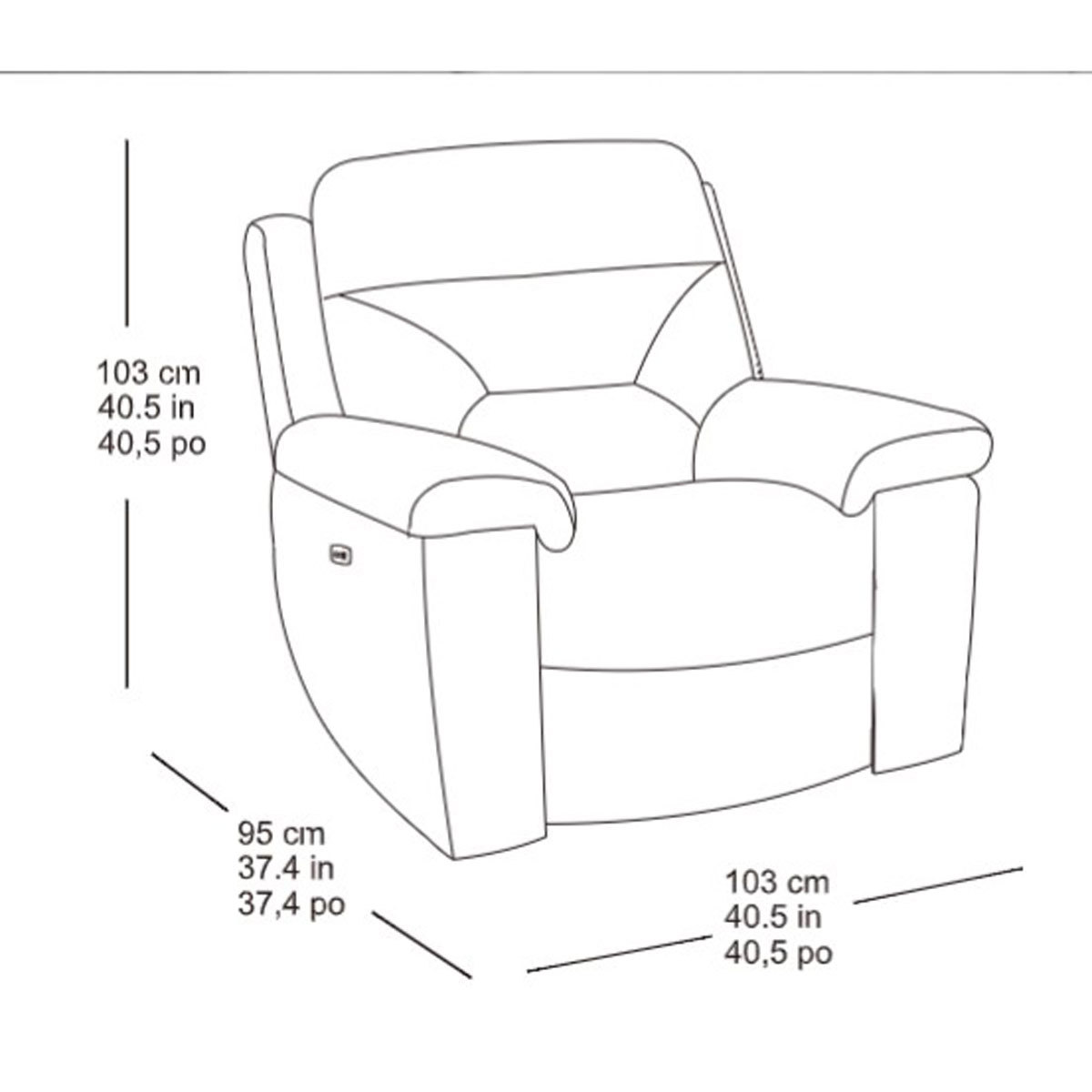 Line drawing of Kuka Brown Fabric Reclining Armchair