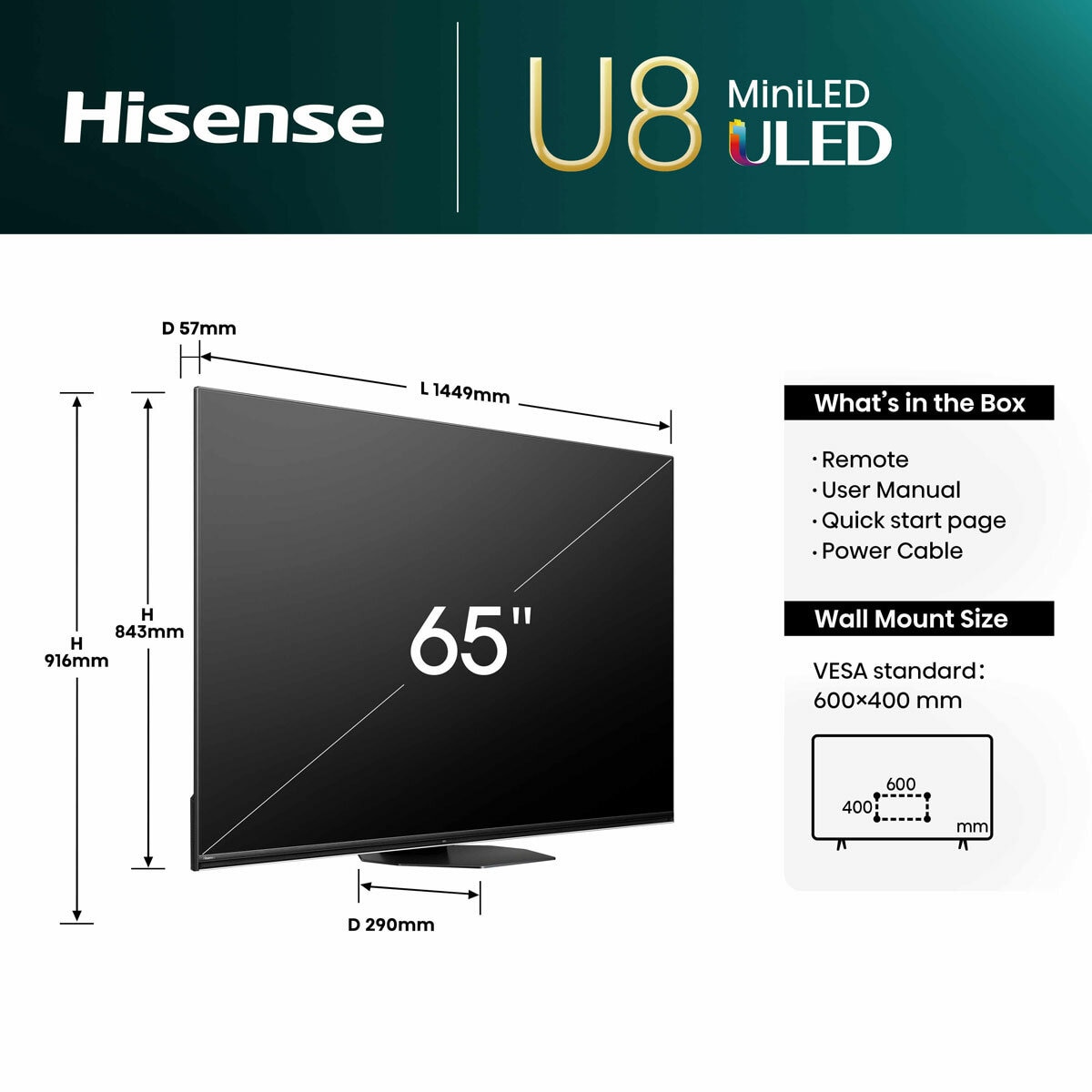 Buy Hisense 65U8NQTUK 65 Inch Mini-LED 4K Ultra HD Smart TV at Costco.co.uk