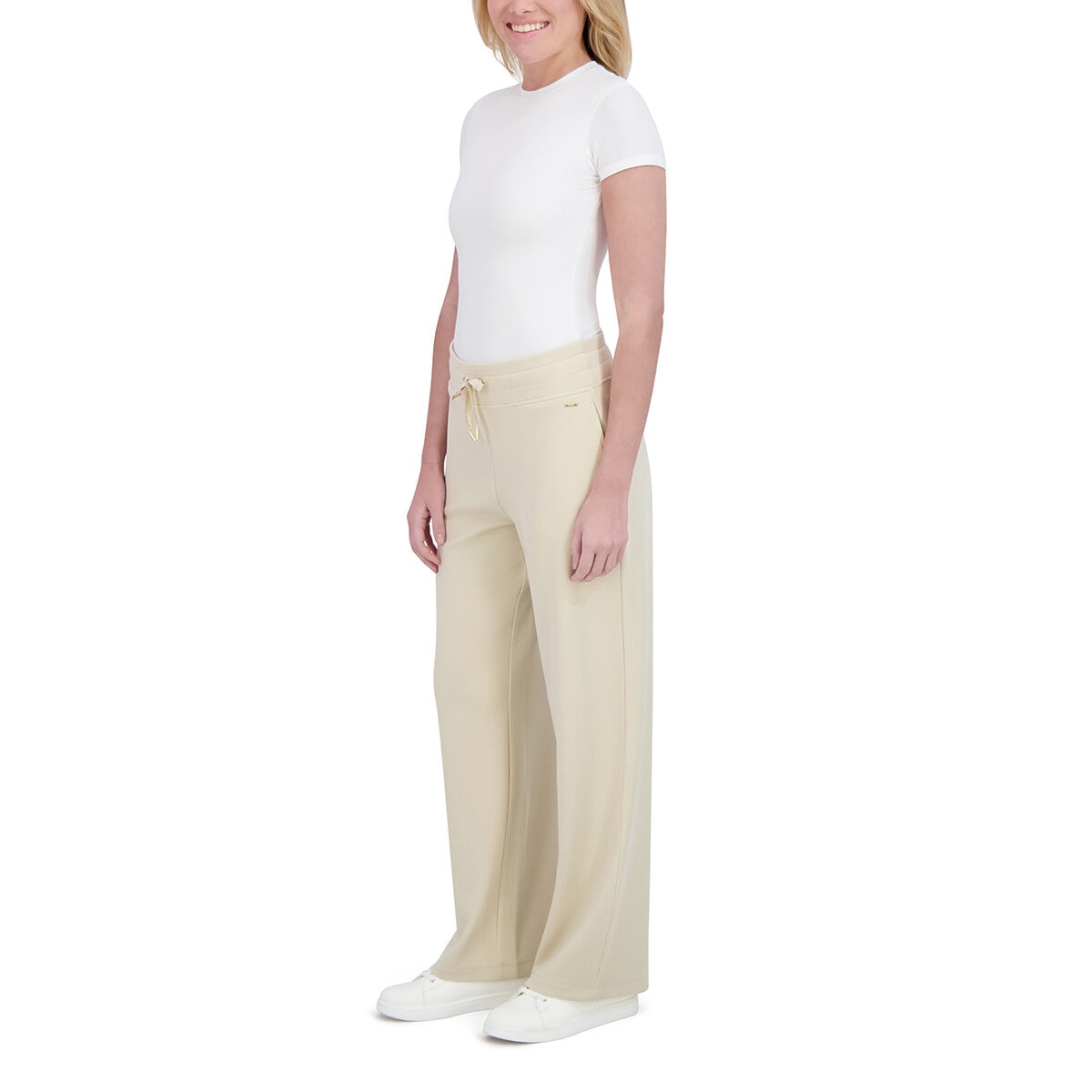 DKNY Ladies Waffle Knit Pant in Cream