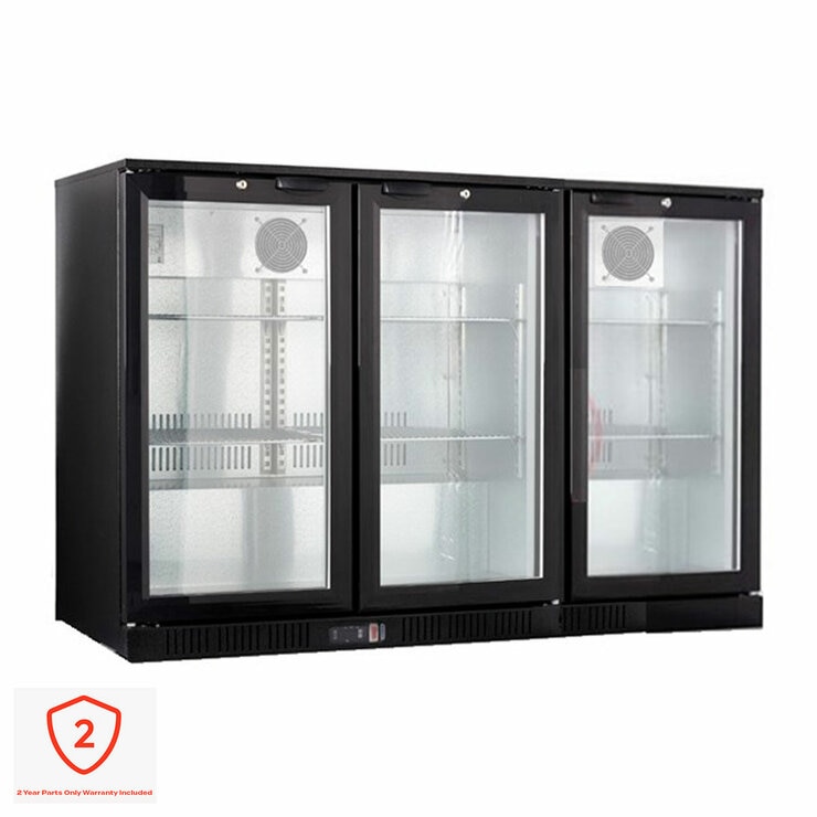 Contender RRG022 320L Commercial Hinged Triple Door Bottle Cooler, C Rated in Black Contender RRG022 320L Commercial Hinged Triple Door Bottle Cooler, C Rated in Black