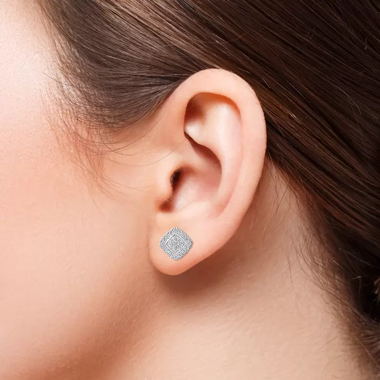 0.45ctw Cluster Diamond Earrings, 14k White Gold 0.45ctw Cluster Diamond Earrings, 14k White Gold