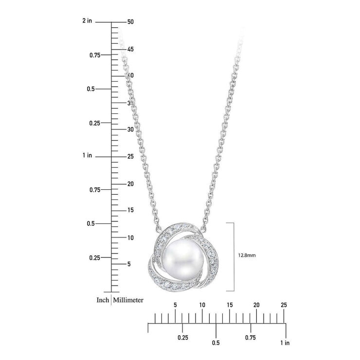 7.5-8mm Cultured Freshwater White Pearl & 0.25ctw Diamond Necklace, 14ct White Gold