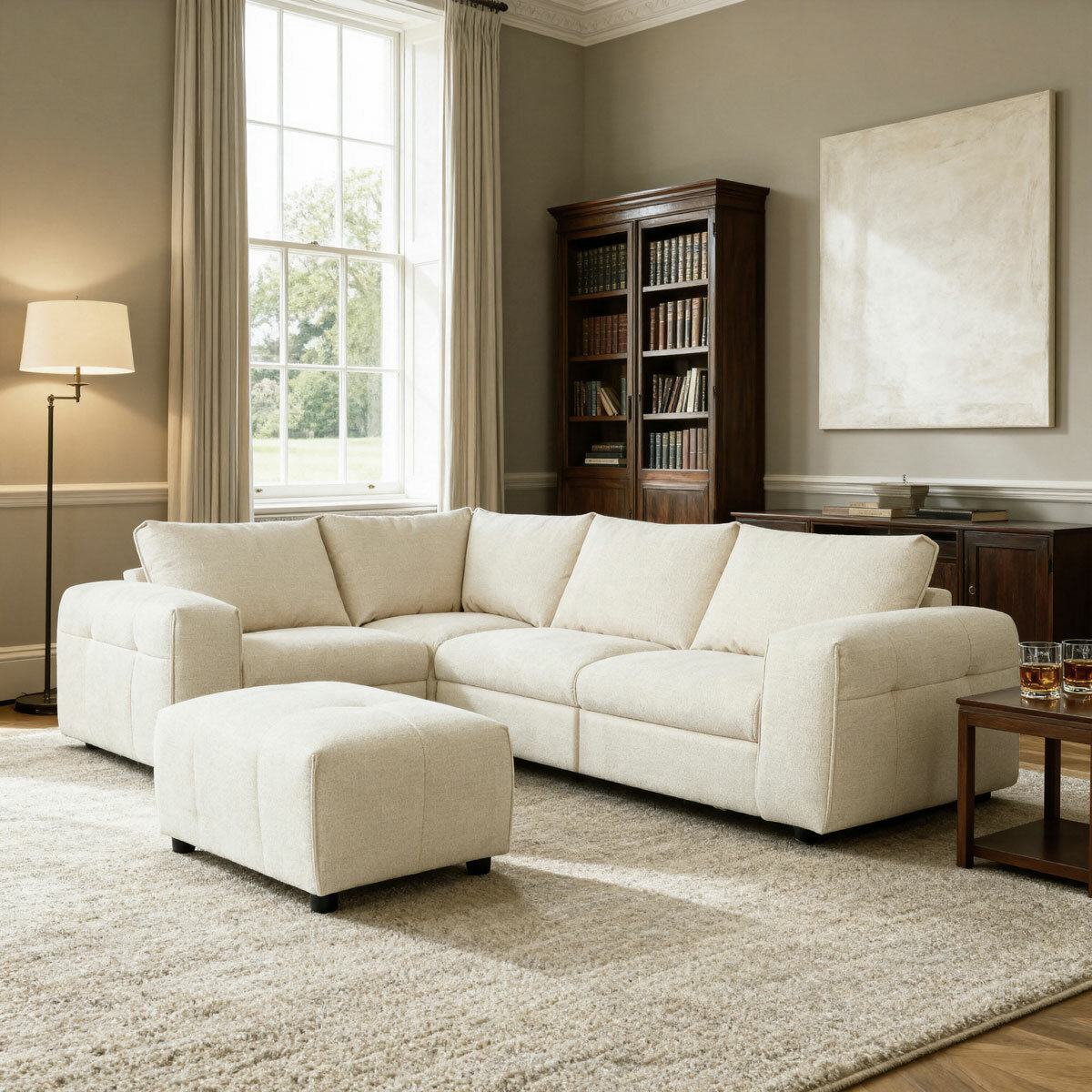 Harper Cream 5 Piece Modular Fabric Sofa with Ottoman Harper Cream 5 Piece Modular Fabric Sofa with Ottoman