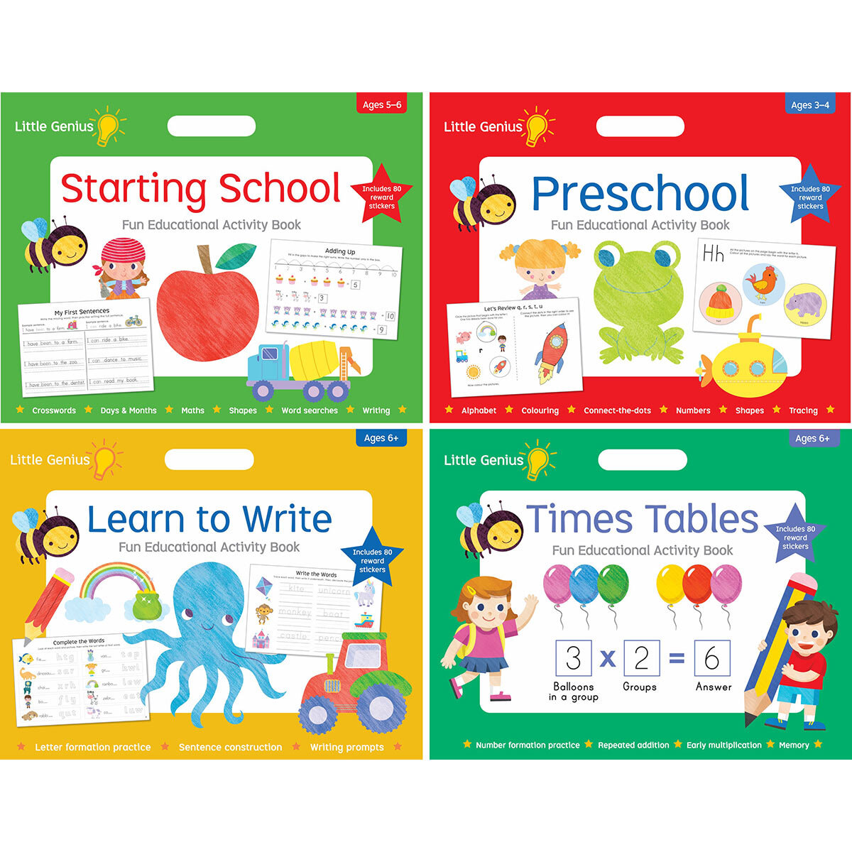 Image of 4 book assortment-starting school, learn to write, preschool, times table