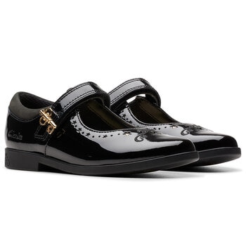Clarks Kids Lock Magic Black Patent Shoes