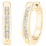 0.12ctw Channel Hoop Diamond Earrings, 14k Yellow Gold