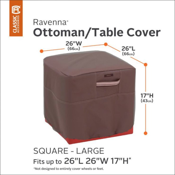 Classic Accessories Ravenna Large Patio Square Ottoman/Table Cover