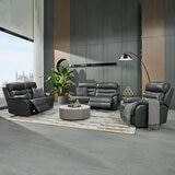 Fletcher Dark Grey Leather Power Reclining 2 Seater Sofa with Power Headrest