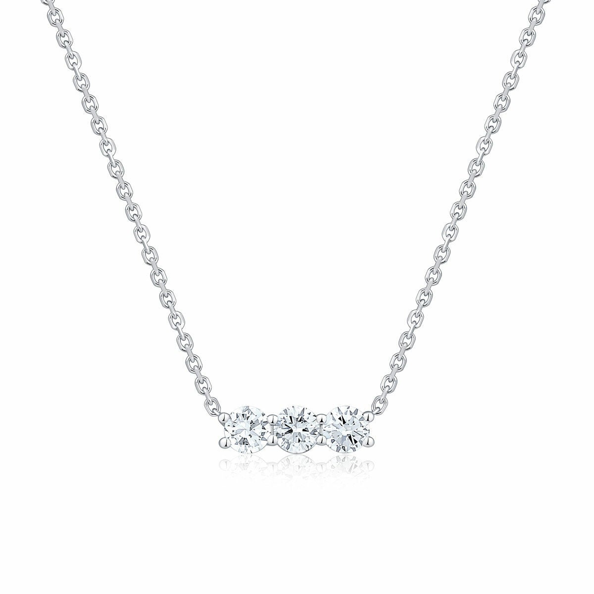 0.90ctw Round Brilliant Cut Diamond 3 Stone Pendant, 14ct White Gold 0.90ctw Round Brilliant Cut Diamond 3 Stone Pendant, 14ct White Gold