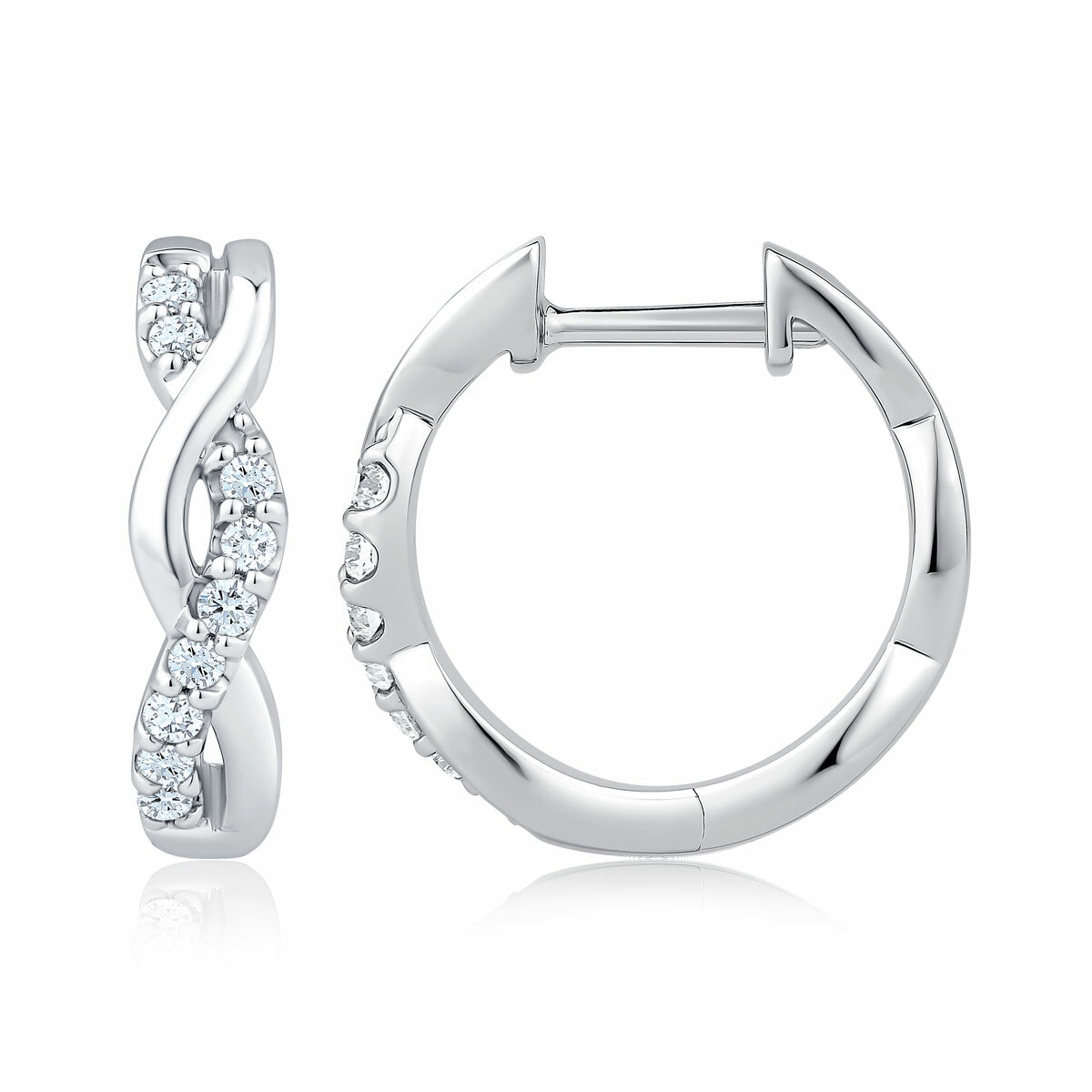 0.20ctw Round Brilliant Cut Diamond Infinity Hoop Earrings, 14ct White Gold