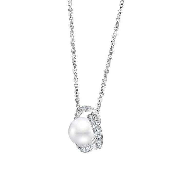 7.5-8mm Cultured Freshwater White Pearl & 0.25ctw Diamond Necklace, 14ct White Gold
