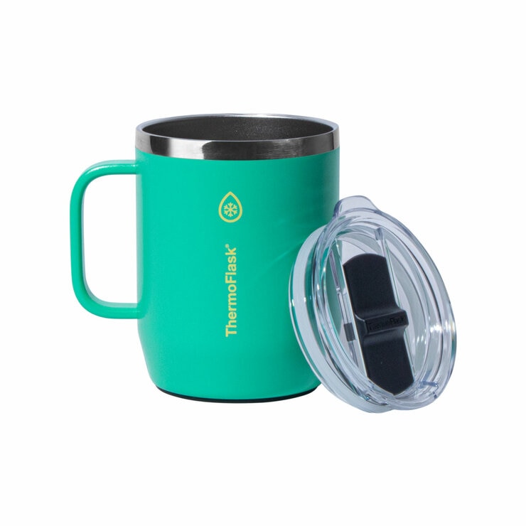 mug in teal  with lid opened